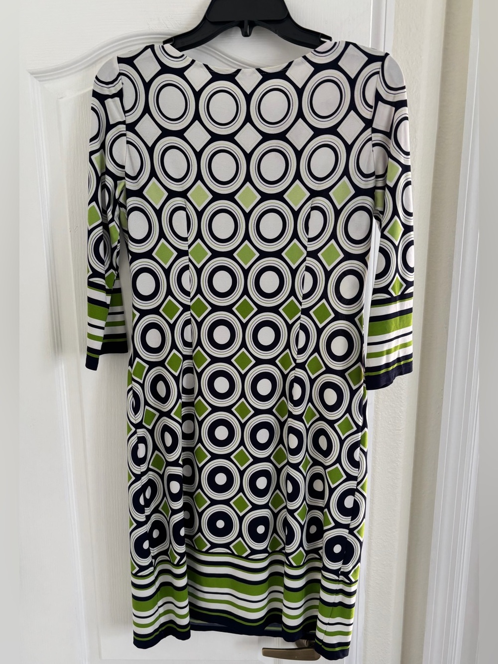 Women’s London Times Navy, White & Green Geometric Midi Dress